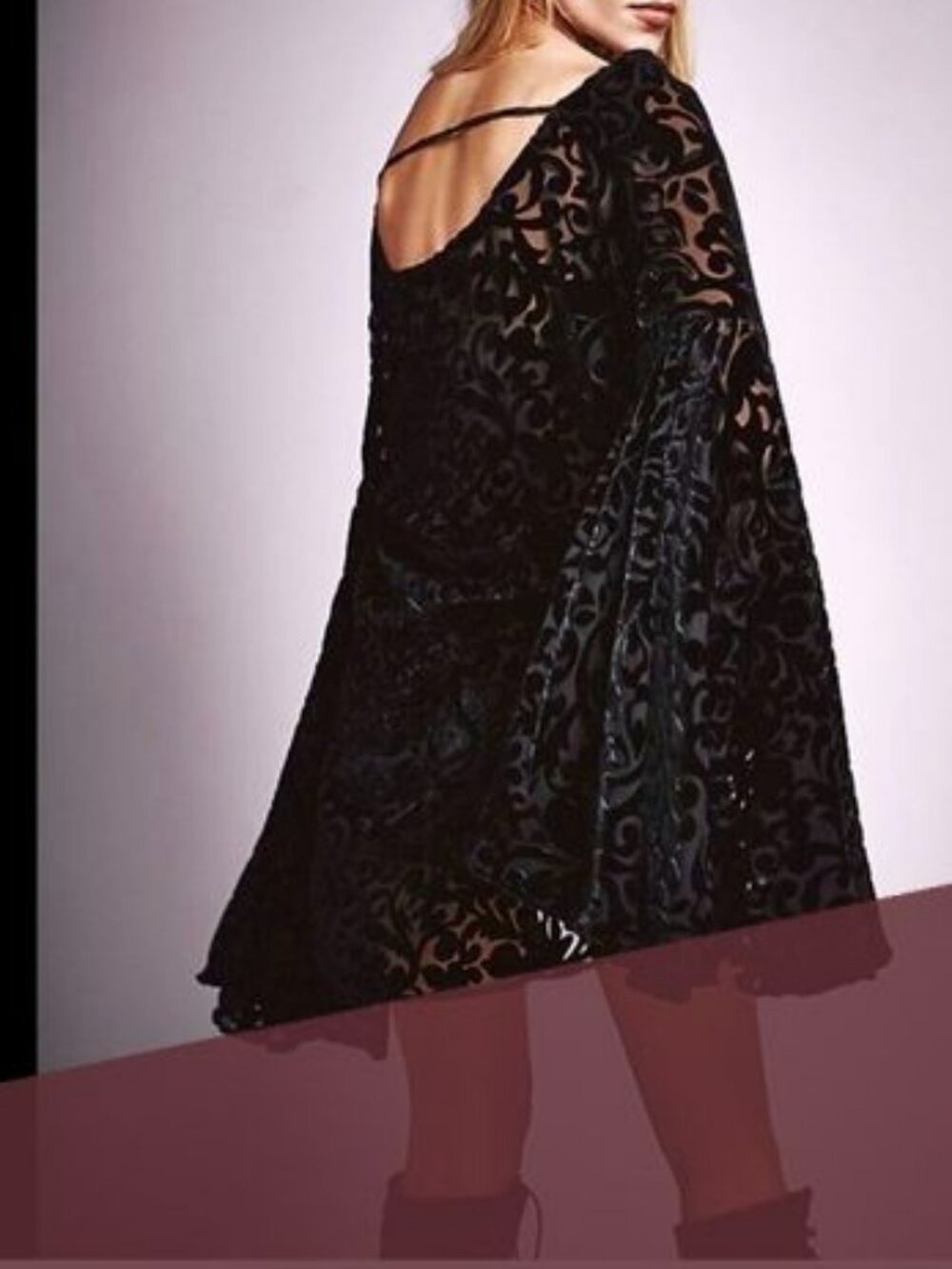 Free People black Velvet Burnout Cocktails & Couture Bell Sleeve Mini Dress - Picture 2 of 16